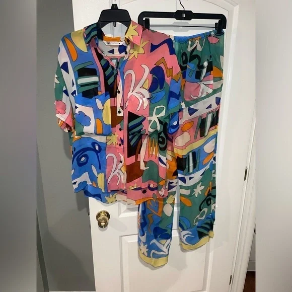 Zara Printed Flowing Two Piece Suit XS 🌸 Bloggers Favorite Sold Out! - Picture 10 of 13